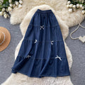 Korean style high-waisted a-line midi skirt with bow detail - sweet & chic summer workwear