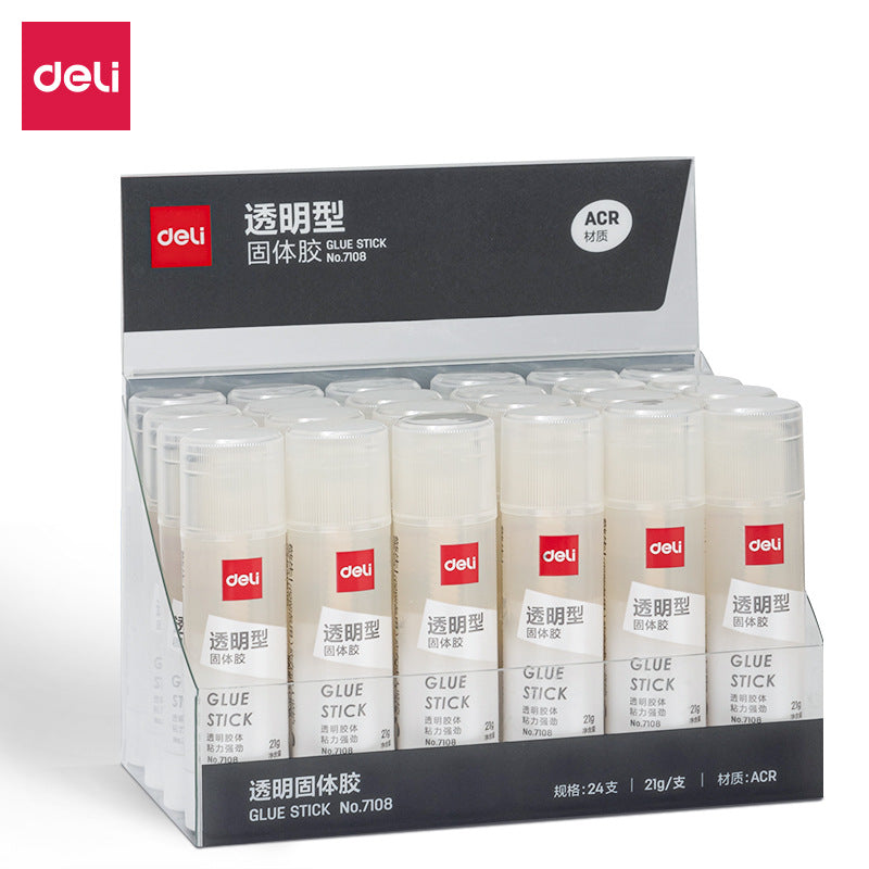 Deli 7108 large 21g transparent solid glue ACR material handmade glue stick wholesale strong stickiness student office