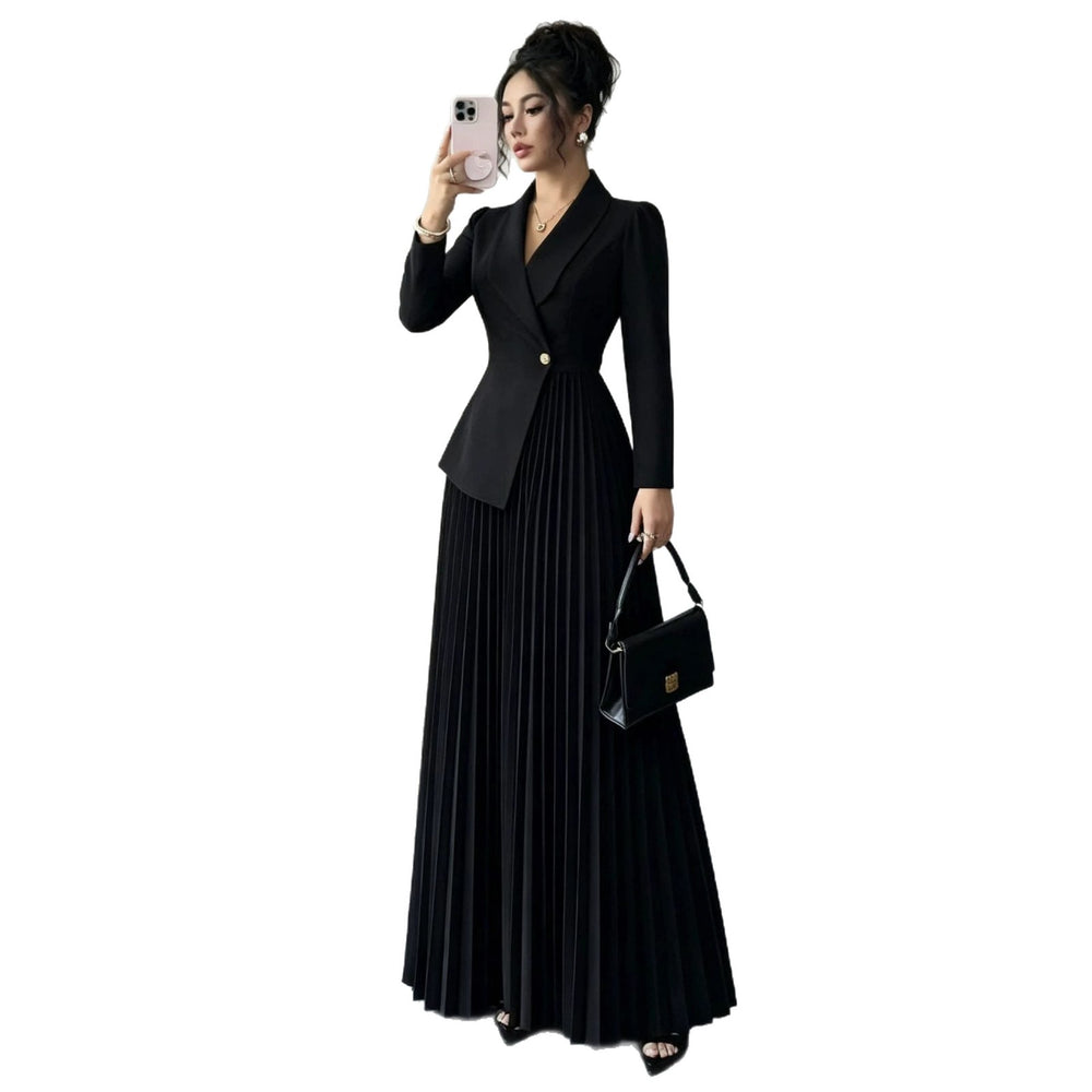 european and american cross-border e-commerce women's new black fitted slimming elegant blazer pleated dress