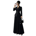 european and american cross-border e-commerce women's new black fitted slimming elegant blazer pleated dress