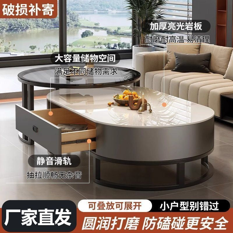 Rock slab coffee table living room for homeaccessible luxury modern tea table new arrival oval classy small apartment coffee table