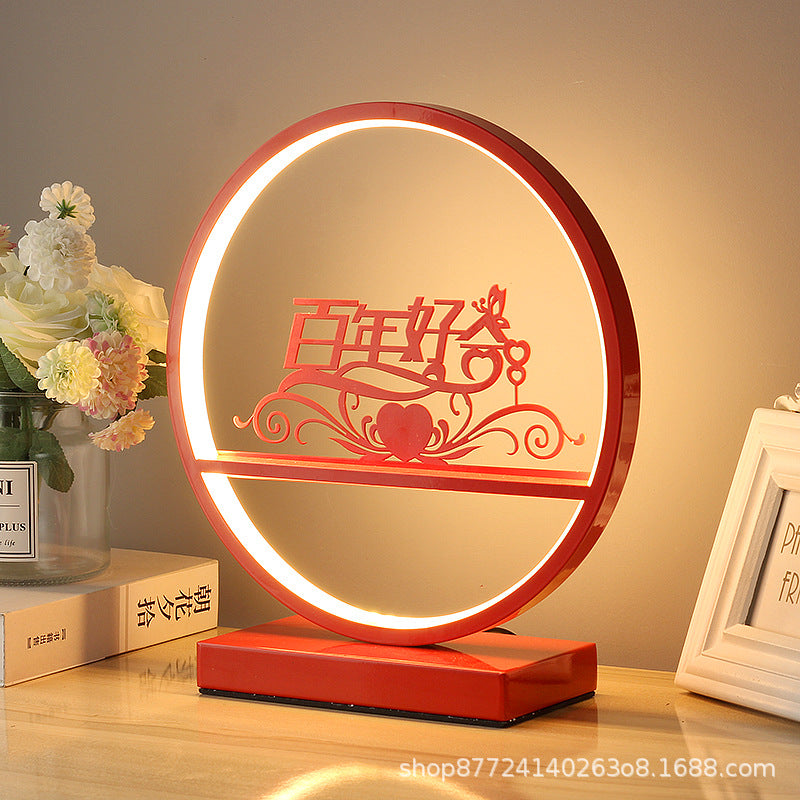 Red festive wedding table lamp - bedroom bedside lamp with remote & touch dimming - romantic & cozy bridal gift