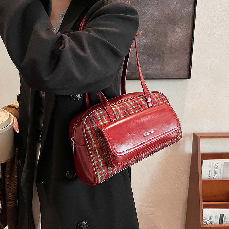 New Year's popular color retro plaid mini lipstick bag texture ins trend red envelope  women's bag oblique span bag