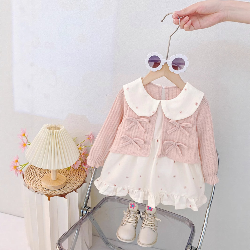 Girls' spring dress: new stylish cardigan dress, first birthday baby gown, children's princess dress set for spring and autumn