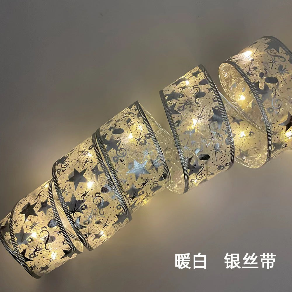 Cross-border Christmas ribbon LED light string Christmas tree decorative light Holiday light gift box decorative ribbon flash light string