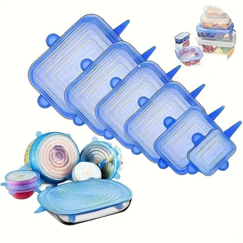 Silicone food storage lid set - 6 piece stretchable airtight bowl covers - food grade silicone reusable square lids