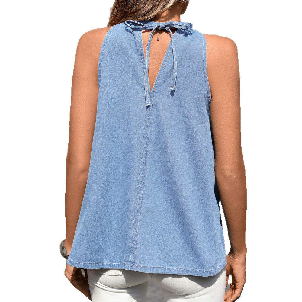 Fashion cross-border export  independent station summer new style lace-up round neck halter suspender loose denim tops