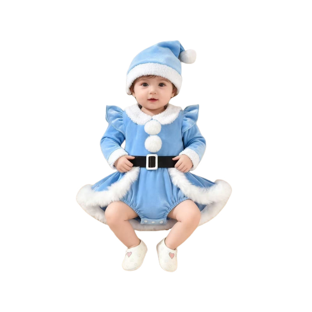 Baby girl cute christmas birthday holiday party outfit fuzzy patchwork romper dress