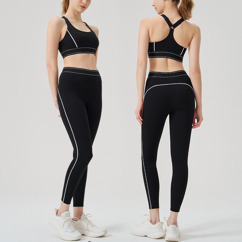 High-waisted activewear set for women - color block, open back, body-hugging, barely-there feel yoga set - running, fitness, yoga outfit with sports bra