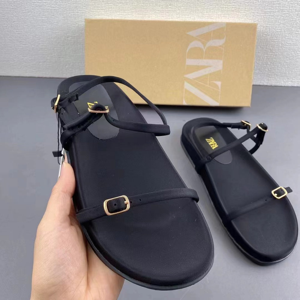 Za 2024 summer new women's shoes - satin material, square toe, ankle strap, low-cut wedge heel sandals
