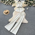 Accessible luxury british classy sense royal sister suit women's summer belt sleeveless tops + elastic waist drapedilm long pants