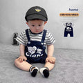 Newborn baby striped star bear romper - lightweight summer outfit for baby boys