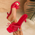 2026 new plus size women's black bow heeled sandals - summer open toe stiletto slides