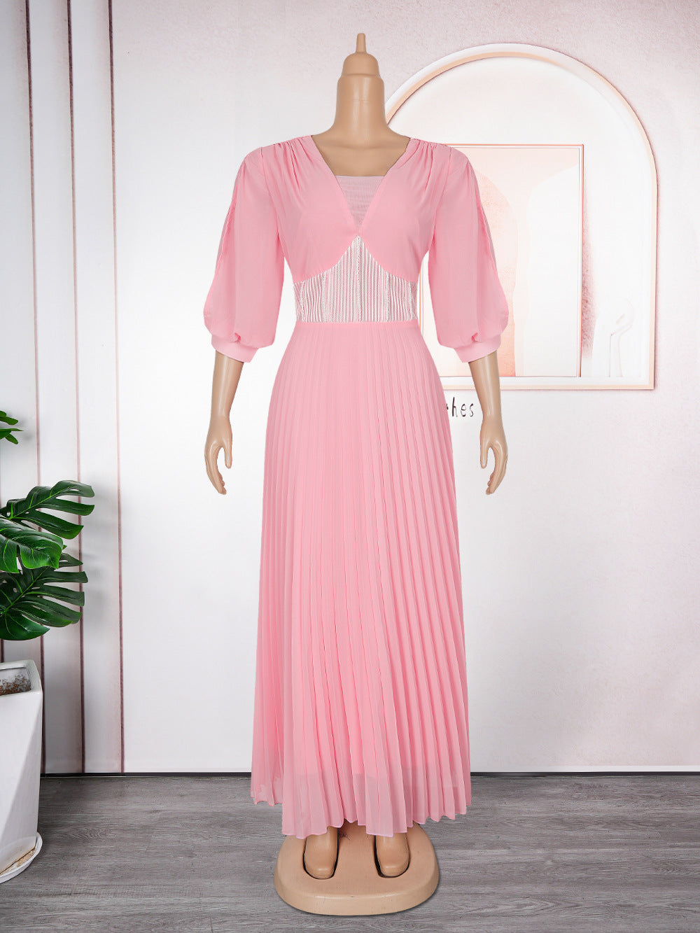 Aliexpress cross-border african new plus size women's elegant maxi dress, european and american foreign trade trendy v-neck pleated dress