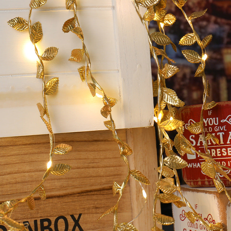 Cross-border simulation golden leaf copper wire light rattan leaf light string LED lights flashing modern simple decorative lights