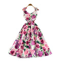High-end floral print sleeveless dress for women, perfect for summer. elegant, high-waisted, and figure-flattering a-line silhouette, ideal for a sophisticated vacation look