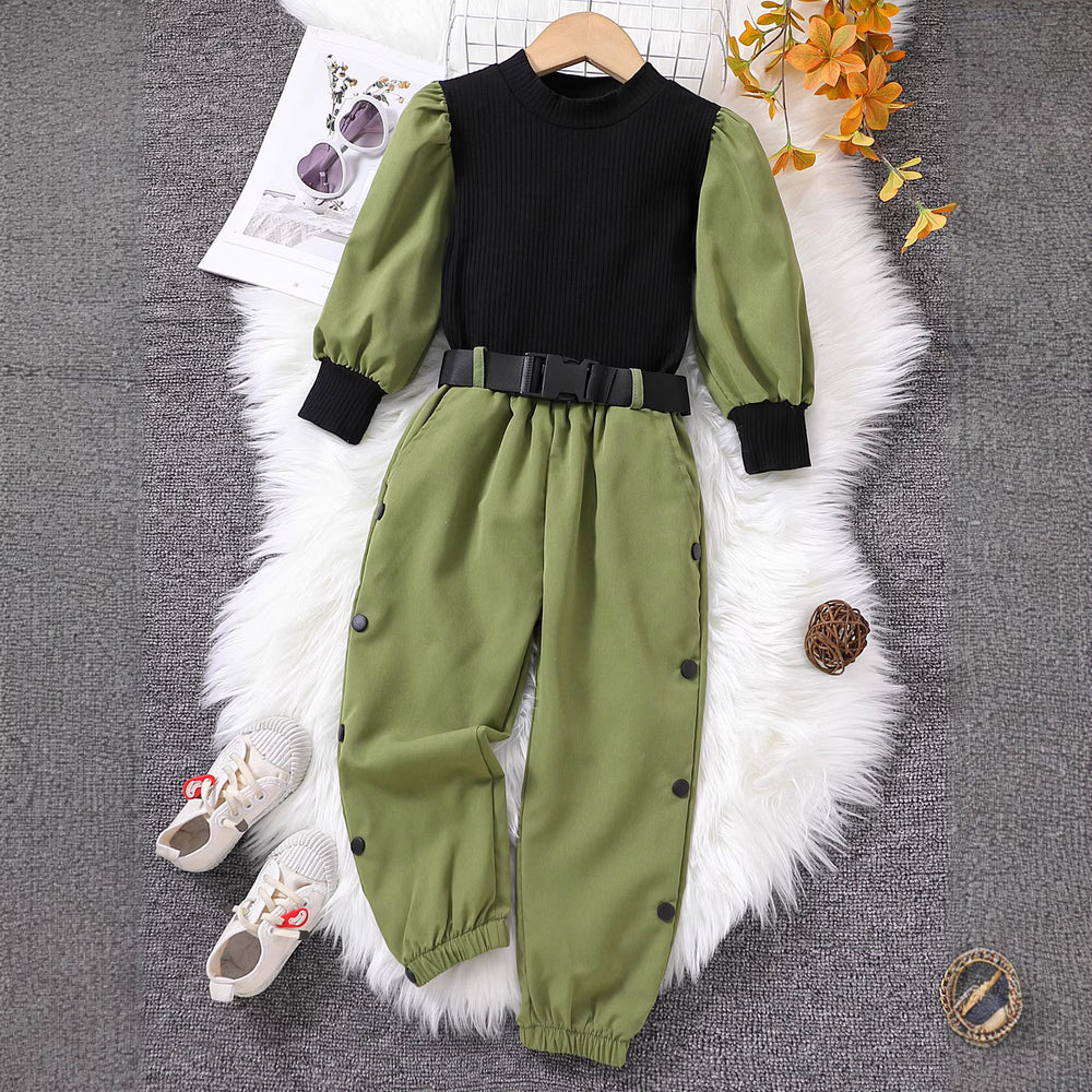 kidssuitautumnew arrivalworkwearlong sleevessuitcolorblock pit tops+pantssuit comes with belt