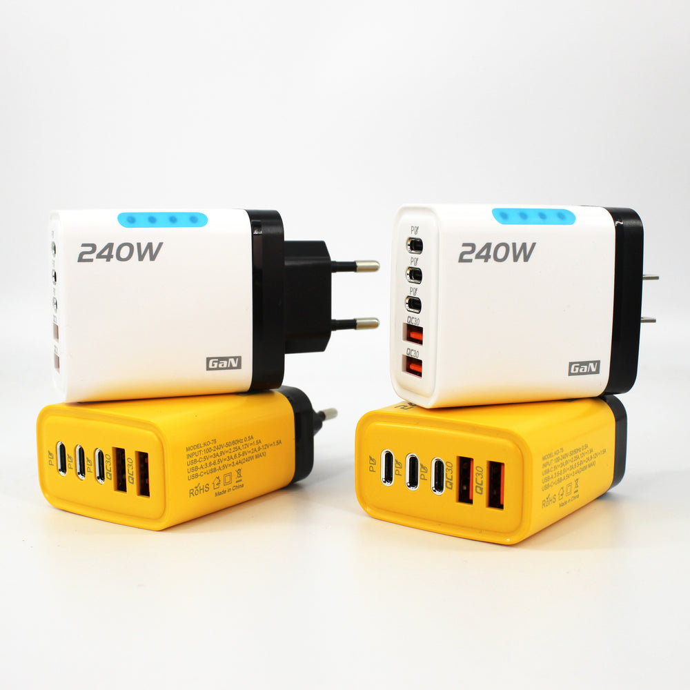 240w 3pd charger with led display + dual usb multi-port charger, us/eu plug, compatible with apple and huawei devices