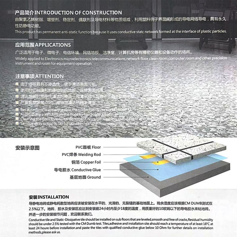 Anti-static floor roll school microelectronics room telecommunications equipment environment computer room special PVC floor glue