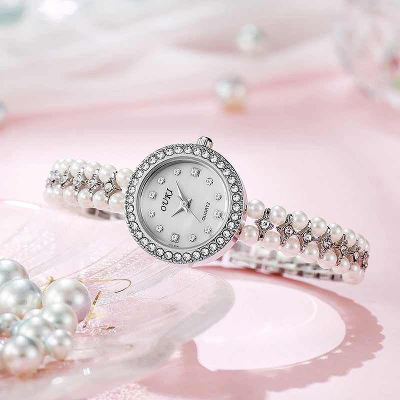 Ouki pearl chain small dial watch women's light luxury high-value mother-of-pearl dial ladies watch wholesale