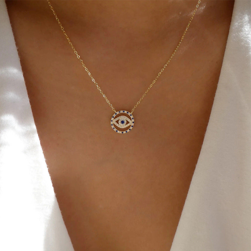 Wish new cross-border e-commerce jewelry full diamond devil's eye necklace fashion gold-plated clavicle chain pendant for women wholesale