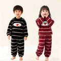 Kids' fall/winter korean style striped cartoon half-fleece pajama set - soft and warm loungewear for boys and girls