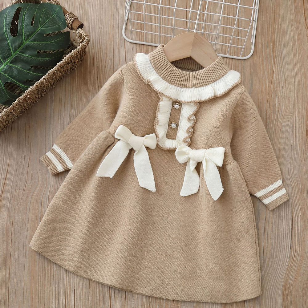Girls' knit dress - new autumn/winter  collection - sweet bow detail, baby girl dress