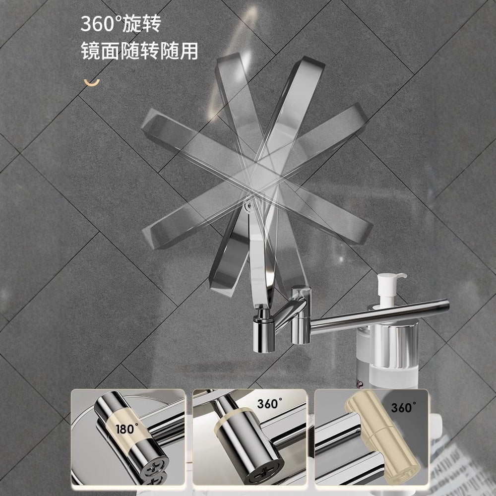 Toilet mirror folding non-punching hotel bathroom cosmetic mirror wall hanging telescopic double-sided LED beauty mirror with lamp