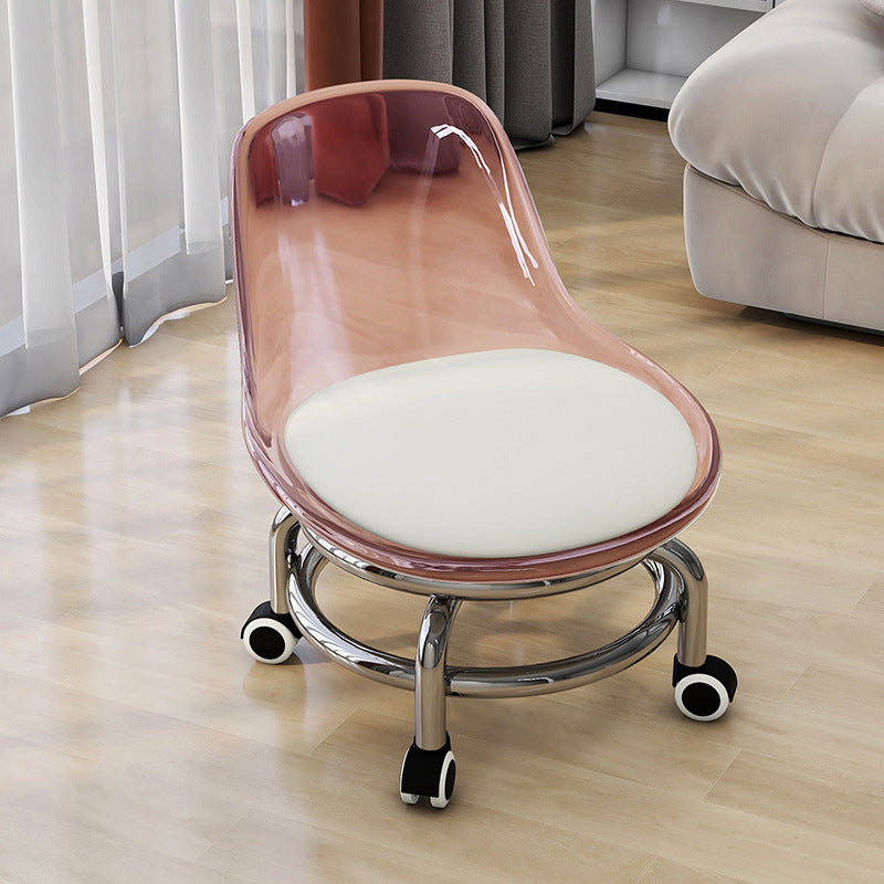 Influencer-approved rolling stool: the perfect low seat for baby care, featuring acrylic transparent design for toddlers learning to walk