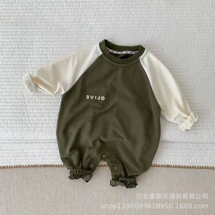 Spring/autumn romper - letter print raglan long sleeve newborn baby outfit - unisex baby jumpsuit - trendy baby bodysuit