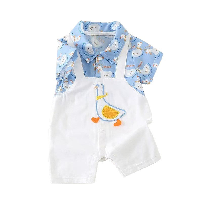 Summer first birthday baby short-sleeve romper, infant cartoon onesie, newborn full month celebration outfit, cartoon romper