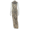 European and american style cross-border fashion leopard print women's streetwear versatile bodycon high neck sleeveless workwear maxi dress