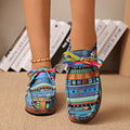 export plus size ethnic style casual flats women's colorful lace-up graffiti low-top canvas shoes wood grain thick sole shoes