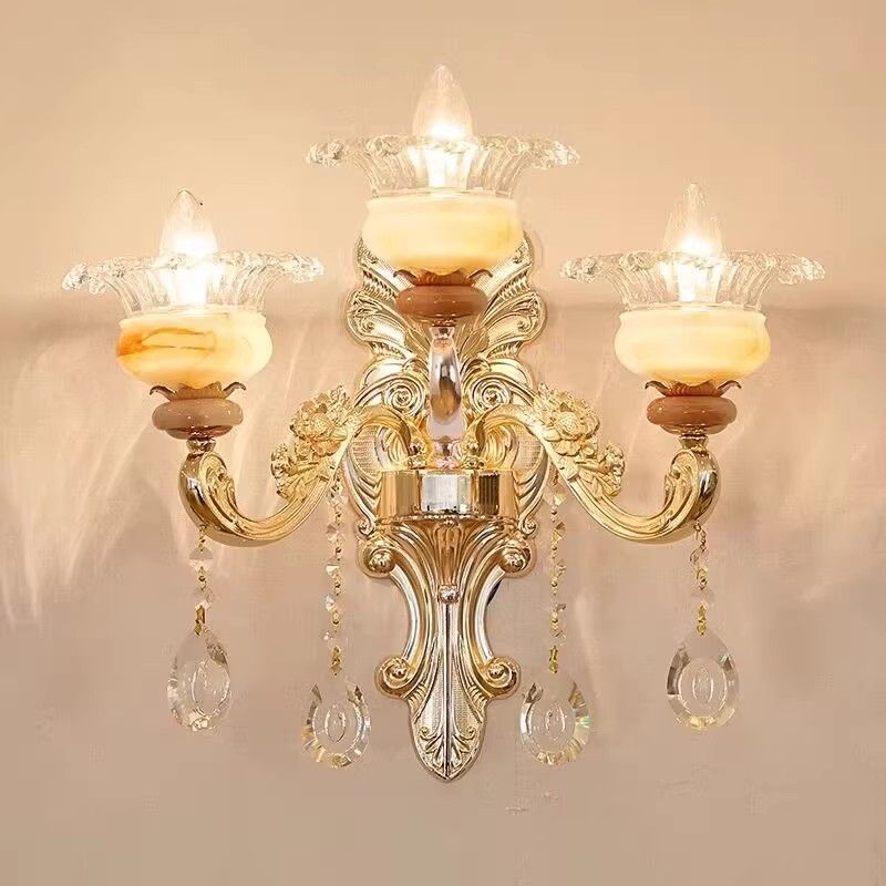 Three-head european style wall sconce - bedroom bedside lamp, wall-mounted living room background lighting, led corridor new arrival aisle fixture
