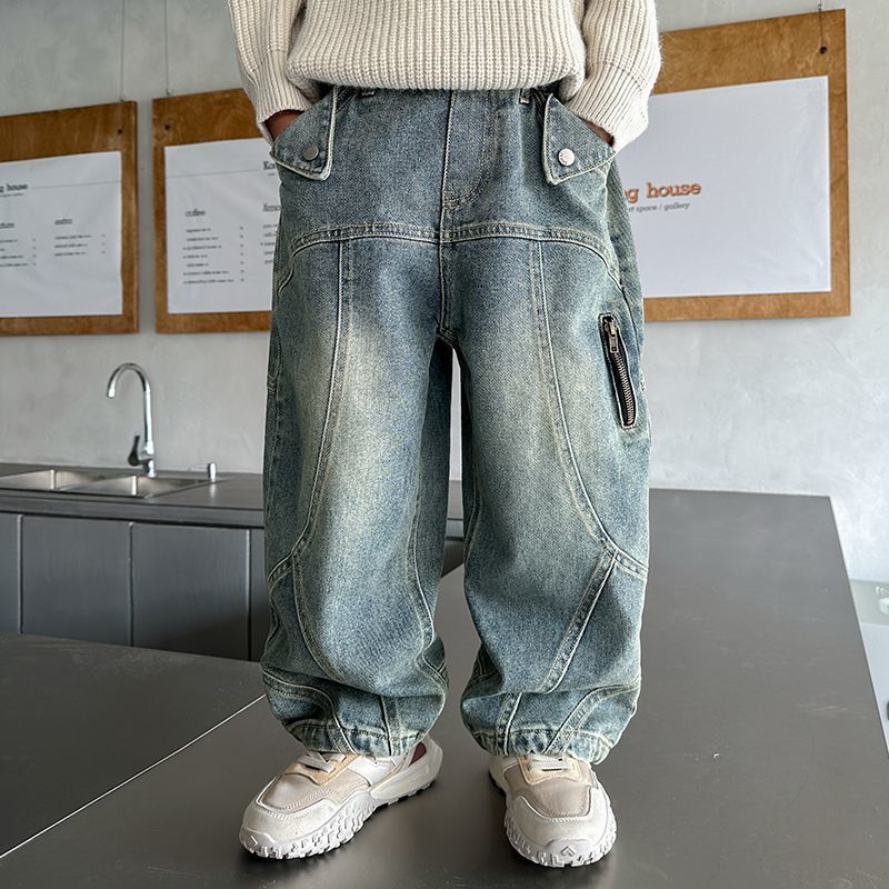 Kids' spring pants for boys: stylish new spring/autumn trousers for older boys, korean style, trendy denim jeans