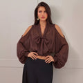 French sweet style bow tie v-neck blouse - women's long sleeve loose fit commute chic top - autumn  collection