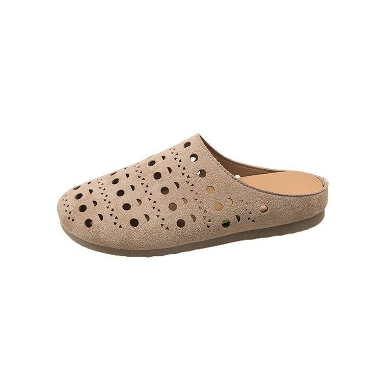 Retroniche stylecut out soft bottom birkenstock shoes women's toe-cap half drag 2026new arrivalniche style yellow lazy roman sandals