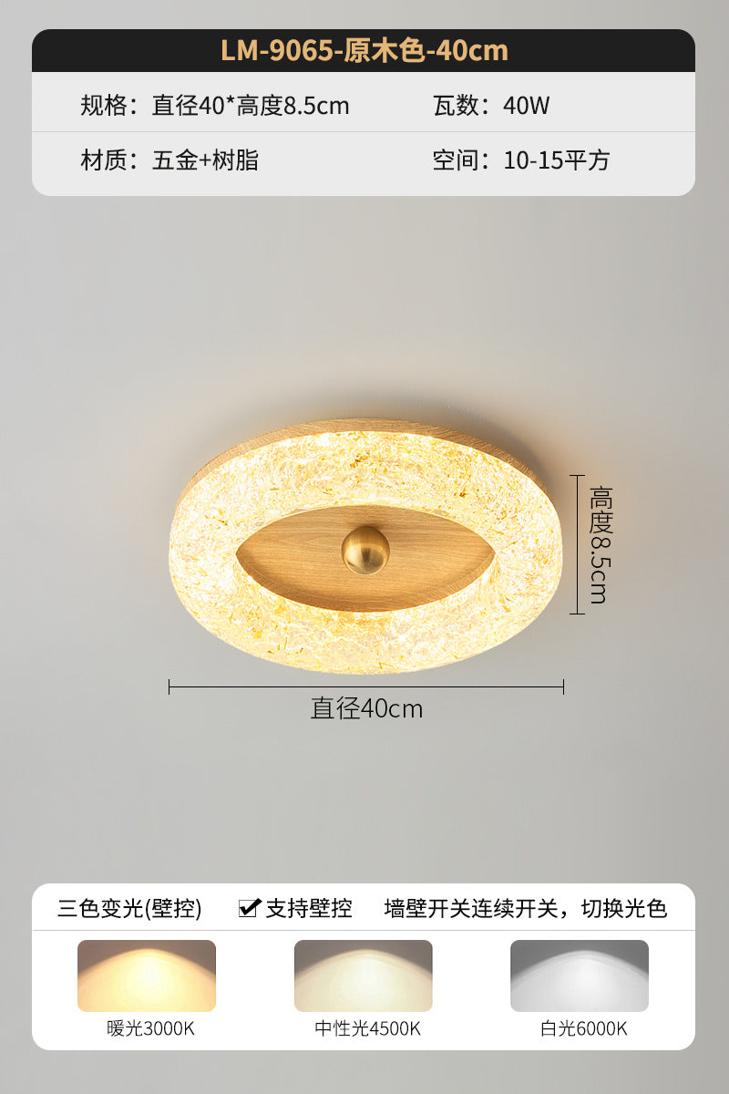 Walnut color resin ceiling light, advanced sense eye protection study round Italian minimalist master bedroom light luxury ceiling light