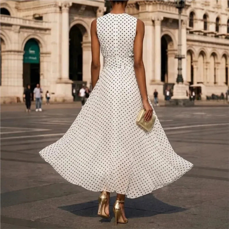 women's summer new arrivals:  cross-border fashion - elegant, figure-flattering, tie-waist polka dot dress (us/europe style)