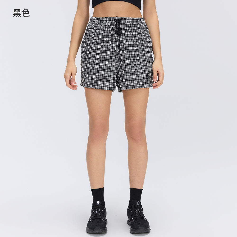 Women's casual sports shorts - bubble plaid, elastic waist, running training shorts, summer quick-dry fitness pants d26033