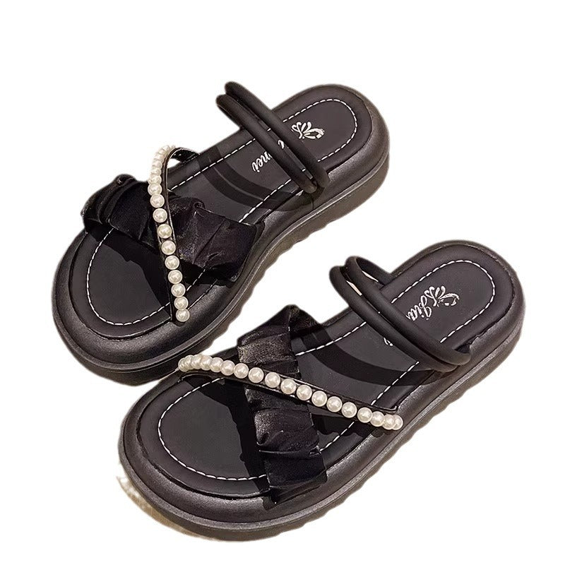 Xiaoxiangfengthick sole slippers for women outwear 2025 summer new arrival gentle fairy style two-wear sandals with skirt