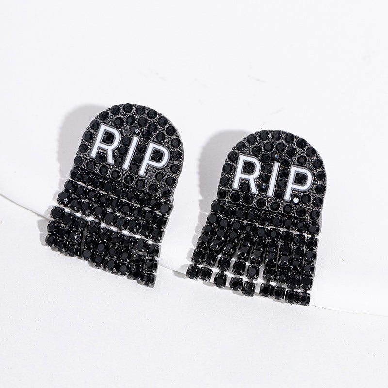 Halloween earrings wholesale fashion cross-border diamond-encrusted skull alloy jewelry pumpkin head witch earrings bat earrings