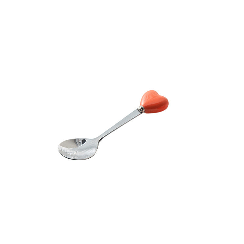 High-style ceramic handle forks, stainless steel household spoons, heart-shaped coffee stirrers, creative dessert spoons - wholesale