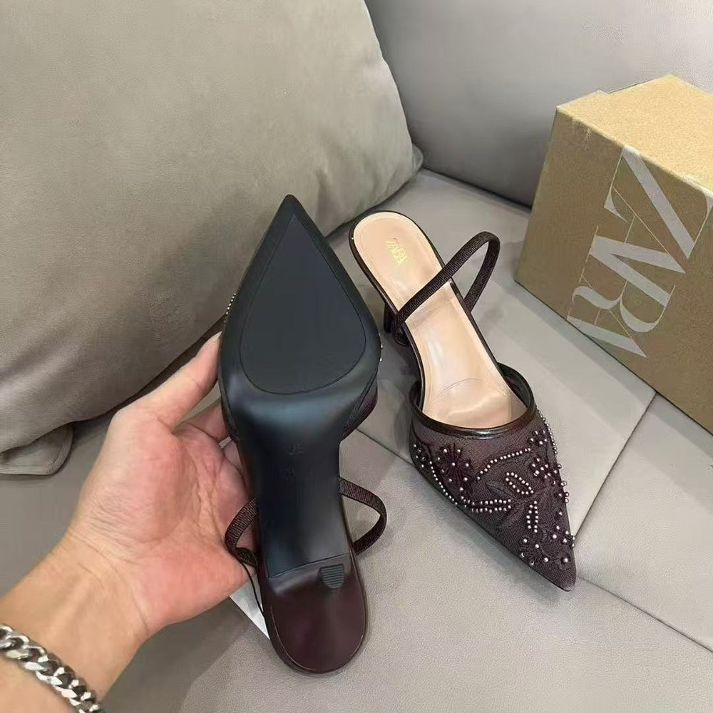 Za2026springnew arrival pointed toe stiletto mesh order toe high heels women's lace small fragrant style easiest for matchoutwear
