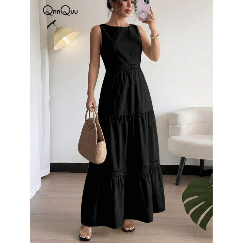 fashionsummernew arrival round neck sleeveless cut outlaceeleganceromanticcasual vacation dress