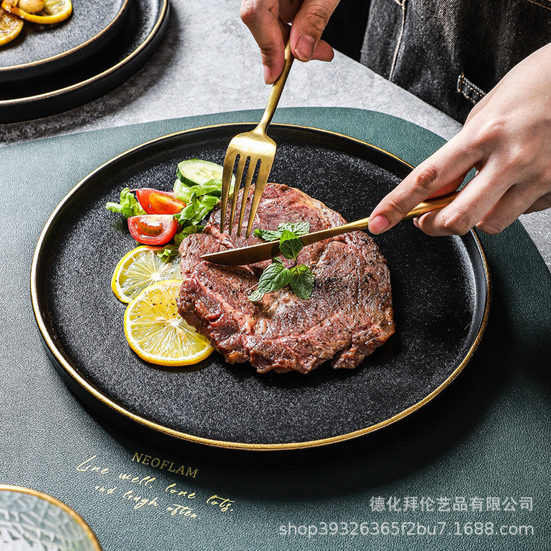 Japanese-style western dinner plates, creative steak plates, western dinner plates, creative black matte steak plates, commercial glossy white plates