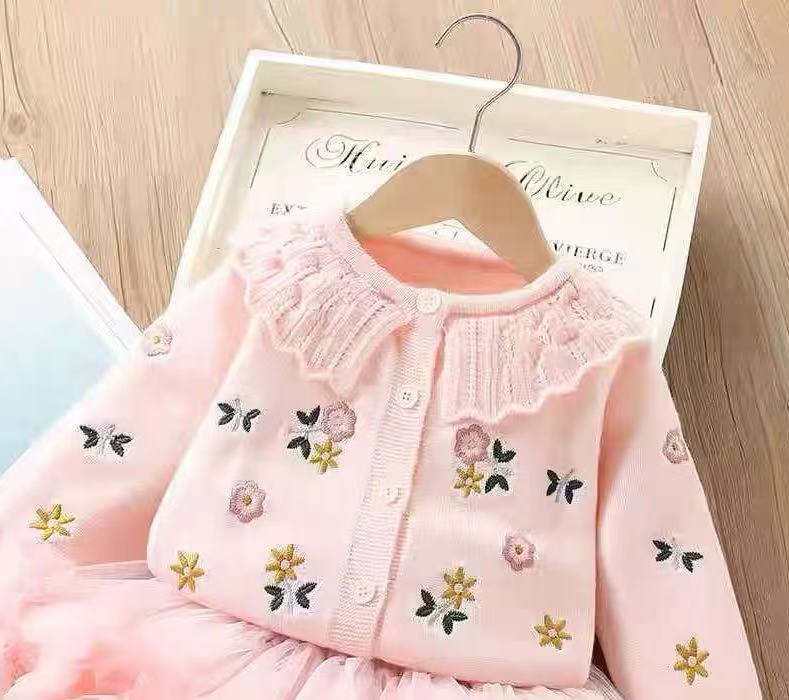 Girls' cardigan sweater princess dress two-piece set - puffy skirt autumn/winter new korean style knitted cardigan outfit for baby girls