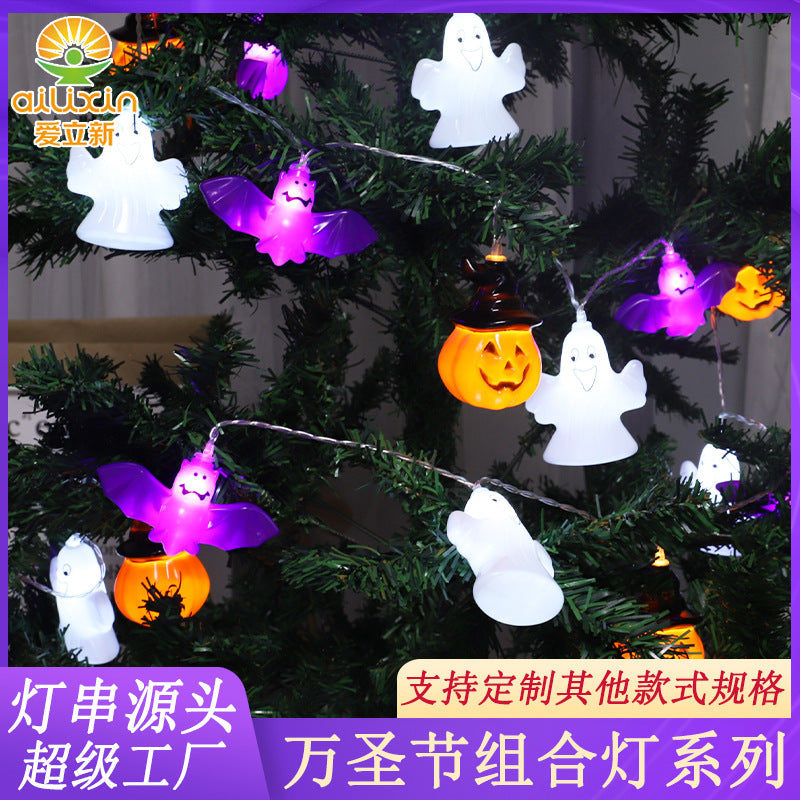 LED Halloween light string indoor atmosphere haunted house party decoration pumpkin ghost bat combination small color flash light string