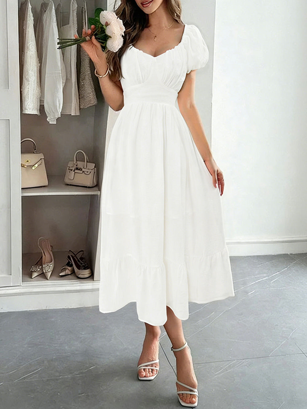 French retro bubble waist slimming look a-line large swing medium long independent station cross-border best selling women's clothing