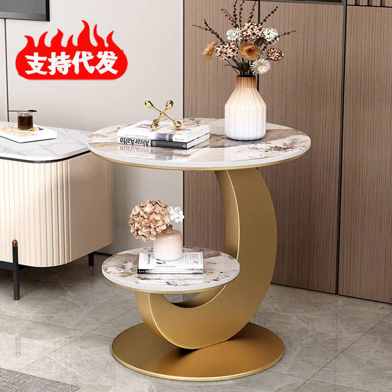 Accessible luxury slate sofa side table casual modern double-layer corner table small round table creative balcony coffee table bedside table round table